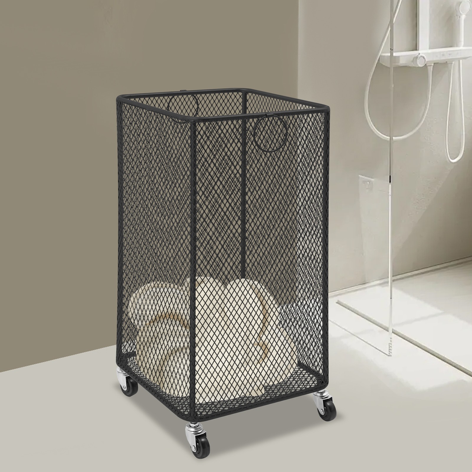 Rolling Laundry Basket, Black Laundry Basket, for Laundry Room, Balcony, Bathroom, Bedroom, Living Room, and More to Store Dirty Towels, Bedding, T-shirts, Pants, Skirts, Underwear, and Other Items