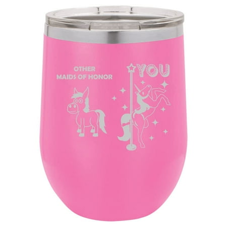

12 oz Double Wall Vacuum Insulated Stainless Steel Stemless Wine Tumbler Glass Coffee Travel Mug With Lid Maid Of Honor Superstar Unicorn Funny (Hot Pink)