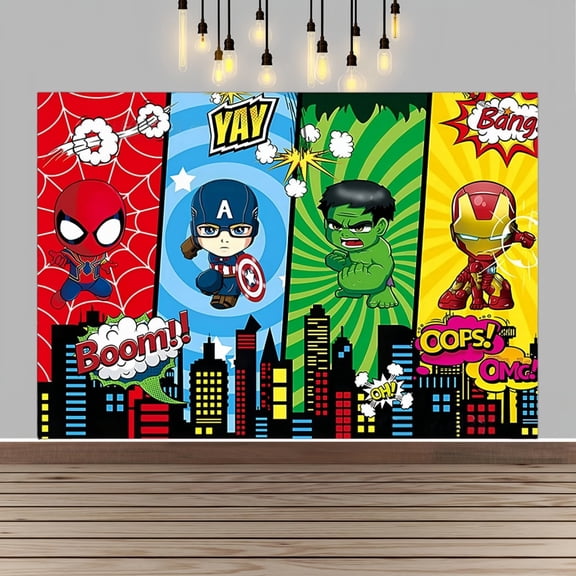 Anime Avenger Happy Birthday Anime Cartoon Theme Backdrops Banner Birthday Party Decor Supplies(5x3ft)