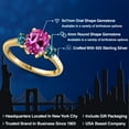 thumbnail image 2 of Gem Stone King 18K Yellow Gold Plated Silver Pink Created Sapphire and London Blue Topaz Engagement Ring for Women | 1.66 Cttw | Oval 9X7MM | Gemstone September Birthstone | Size 5, 2 of 6
