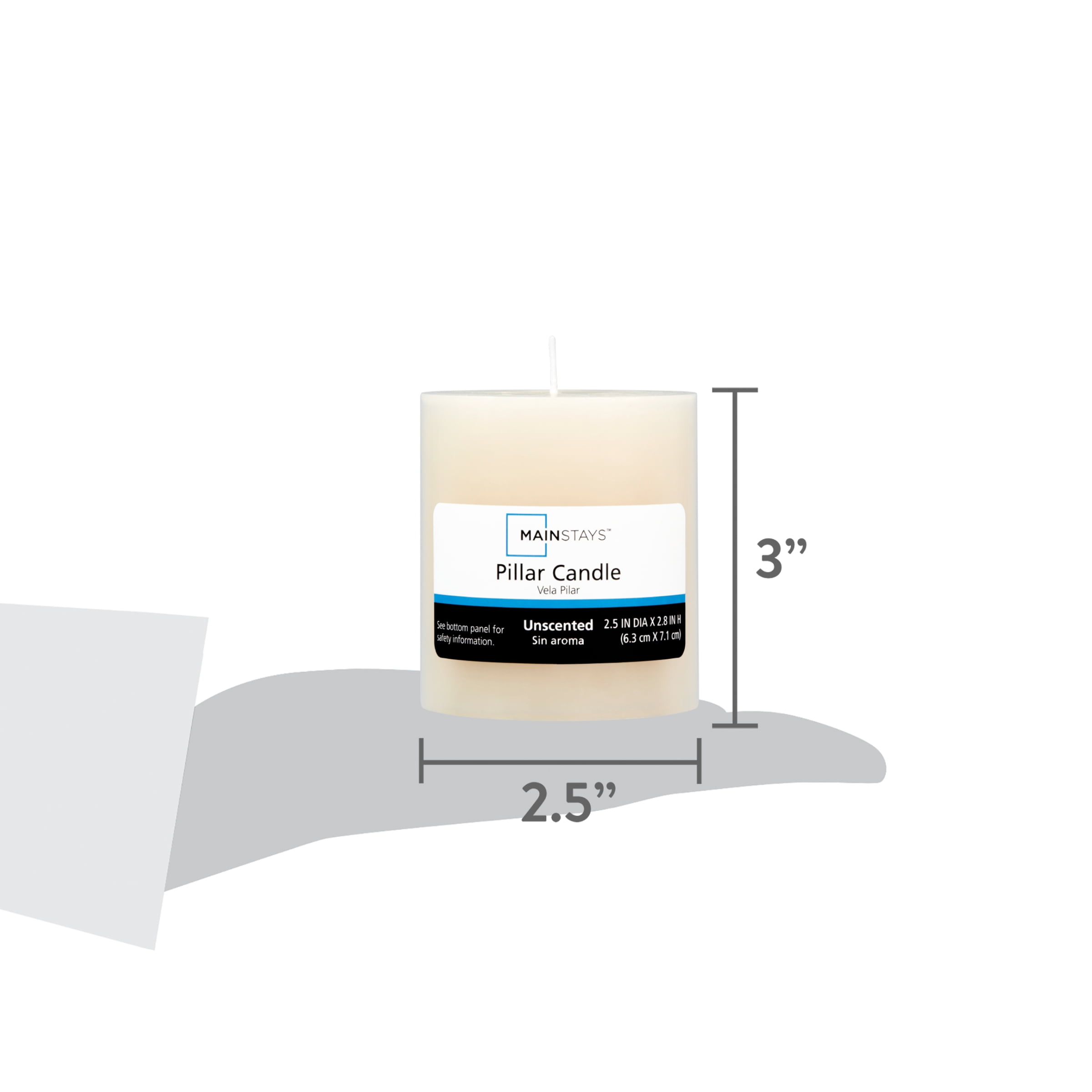 Mainstays Unscented Pillar Candle, 2.5 x 2.8 inches, Ivory
