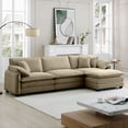 thumbnail image 5 of Modern L-shaped Sectional Sofa with Tan Corduroy and One Footrest (220×80×75cm), 5 of 14