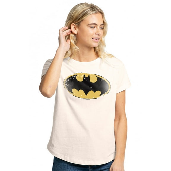 Batman Distressed Shield Women's Graphic T-Shirt Rolled Sleeve Tee