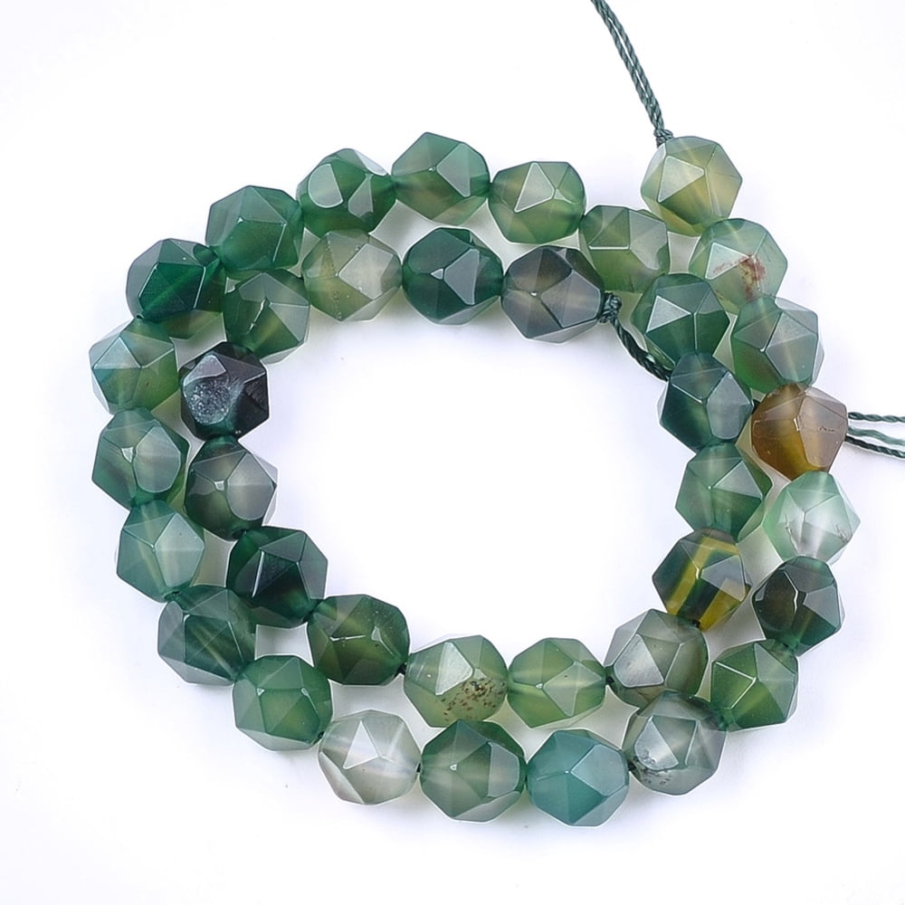 Natural Agate Beads Strands Dyed Faceted Star Cut Round Beads Green 9~10x9~10x9~10mm Hole: 1mm 37pcs/strand 14.5 inch