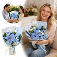 thumbnail image 2 of Hand Crocheted Flower Bouquet - 11.8" Blue and White Floral Arrangement, Forever Blooming Home Decor, Allergy Safe Knit Gift for Desk, 2 of 6