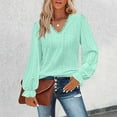 thumbnail image 2 of Womens T Shirts Tops Long Sleeved V-Neck Sweater Solid Color Plus Size Shirts,Green,L, 2 of 8
