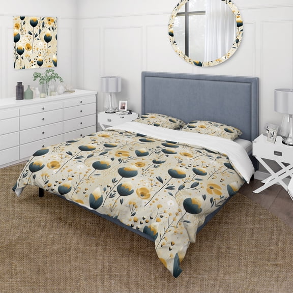 DESIGN ART Designart "Teal Coastal Serene Floral Pattern" Yellow Cottage Bedding Set With Shams King