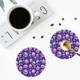 thumbnail image 4 of Picia Skull rainbow color Printed Leather Coasters for Drinks, 4" Drink Coasters Set of 4 for Tabletop Protection, Handmade Luxurious Home Décor and Housewarming Gift -Round Shape, 4 of 6