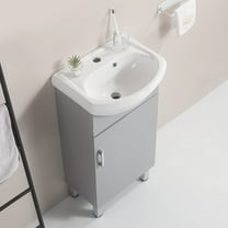 KYLE & KAY 18-inch Mini Vanity with Belly Bowl Ceramic Sink, Narrow Sink Set for Small Spaces, Grey