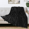 thumbnail image 5 of PAVILIA Black Sherpa Throw Blanket with Soft Pom Pom Fringe, Plush Cozy Warm Blankets for Couch Bed Sofa, Fuzzy Fleece Throw with Pompom, Lightweight Fluffy, Black 50x60 in, 5 of 7