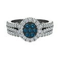 thumbnail image 3 of Blue Diamond Wedding Ring Set for Women Cluster Diamond Halo Rings 14K White Gold 0.90 CT TW, 3 of 4