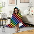 thumbnail image 4 of Wearable Blanket,Colorful Rainbow Checkered Pattern Hooded Wearable Flannel Blanket for Adults & Teens,Winter Poncho Shawl Wrap Cape Cozy Anti-Pill,60"x80", 4 of 5