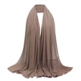 thumbnail image 2 of Baberdicy Muslim Pashmina Scarf - Long Hijab Wrap - Pearl Embellished - Lightweight Chiffon - Versatile Wear - Hijab for Muslim Women Long Headscarf Islamic Scarf Turban Brown,One Size, 2 of 2