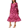 thumbnail image 4 of INSPIRE CHIC Vestidos de Chifón para Mujeres con Mangas Largas Semi Transparentes con Volantes y Capas, Vestido Bohemio Floral con Bolsillo, Rojo Rosa L, 4 of 6