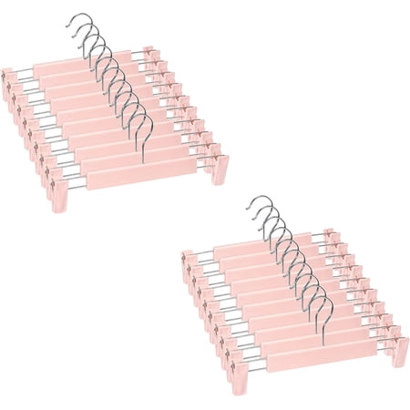 Skirt Hangers,Pants Hangers with Clips,360 ° Swivel Hooks Space Saving Hangers for Pants, Skirts, Clothes, Jeans (20Pack, Pink)