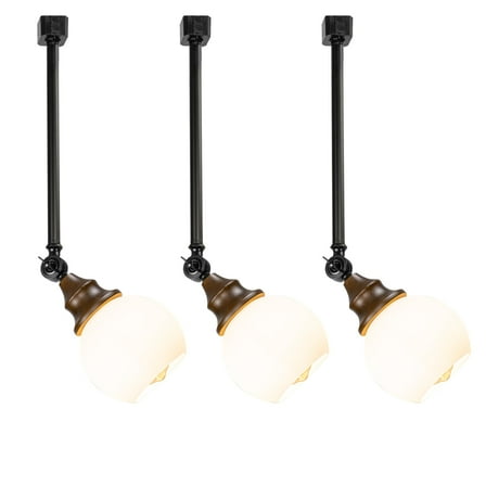 KAYYELAMP 3-Pack Black Metal Glass Ball Shade 23.2" Height Track Light J-Type Adjustable Angle Walnut Base Vintage Lighting for Kitchen Store(No Bulb, Track)