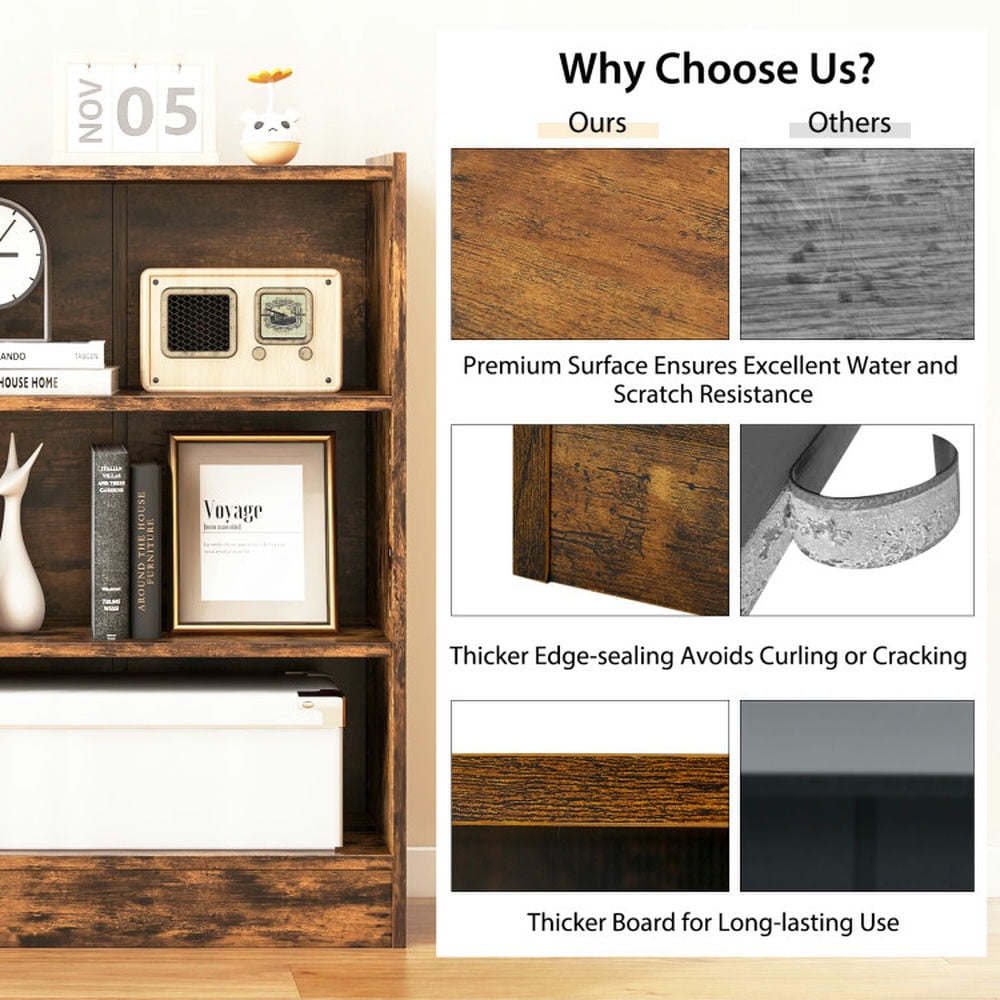 Demi Bonn 3-Tier Bookcase Open Display Rack Cabinet with Adjustable Shelves, Freestanding Storage Bookshelf, Brown