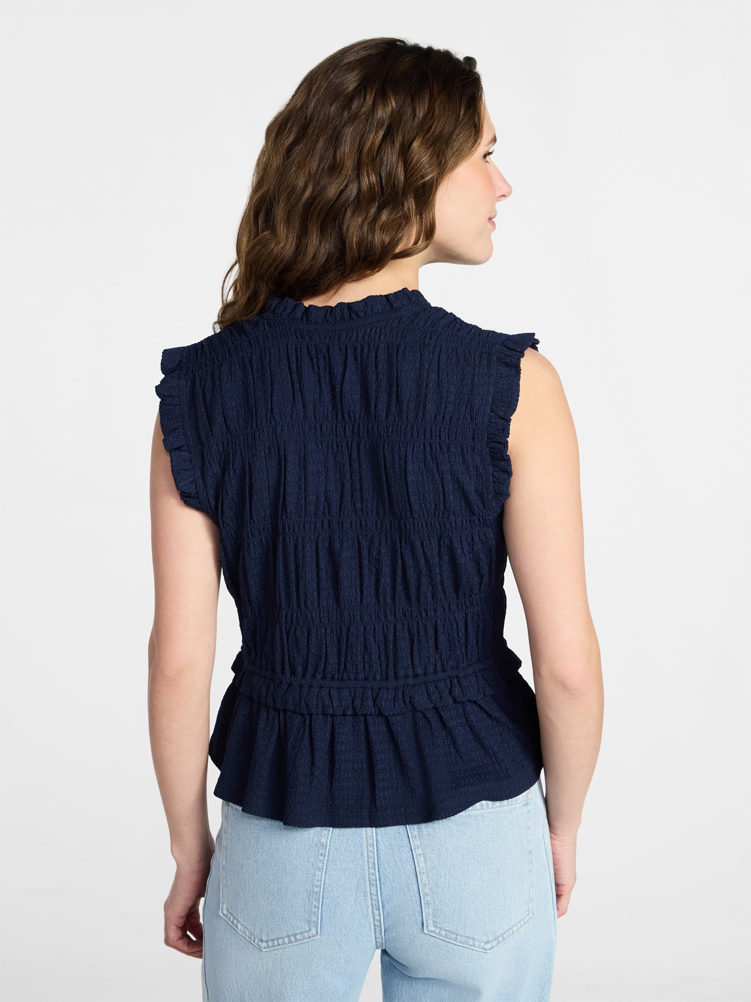 Time and Tru Women's Textured Tie Front Top, Sizes XS-XXXL