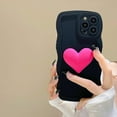thumbnail image 4 of Black Heart Phone Case Compatible with iPhone 11, Cute 3D Pink Big Love Heart Phone Case, Curly Wave Shape Heart Phone Cover with Heart Bracelet for Women Girls, 4 of 6