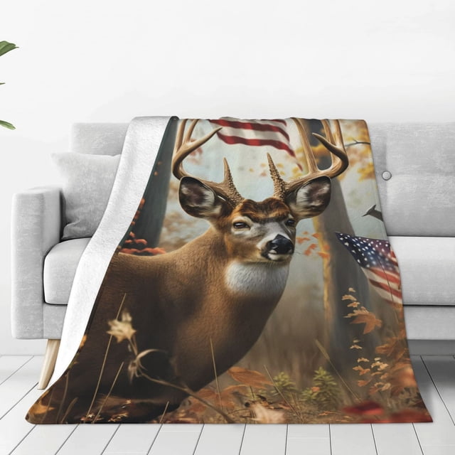 Balery American Wildlife Deer Forest Manta de Felpa Suave y Acogedora – Cobija de Franela Aterciopelada para Cama, Lavable y Cálida para Sofá, Mascotas, Transpirable-50"x40"