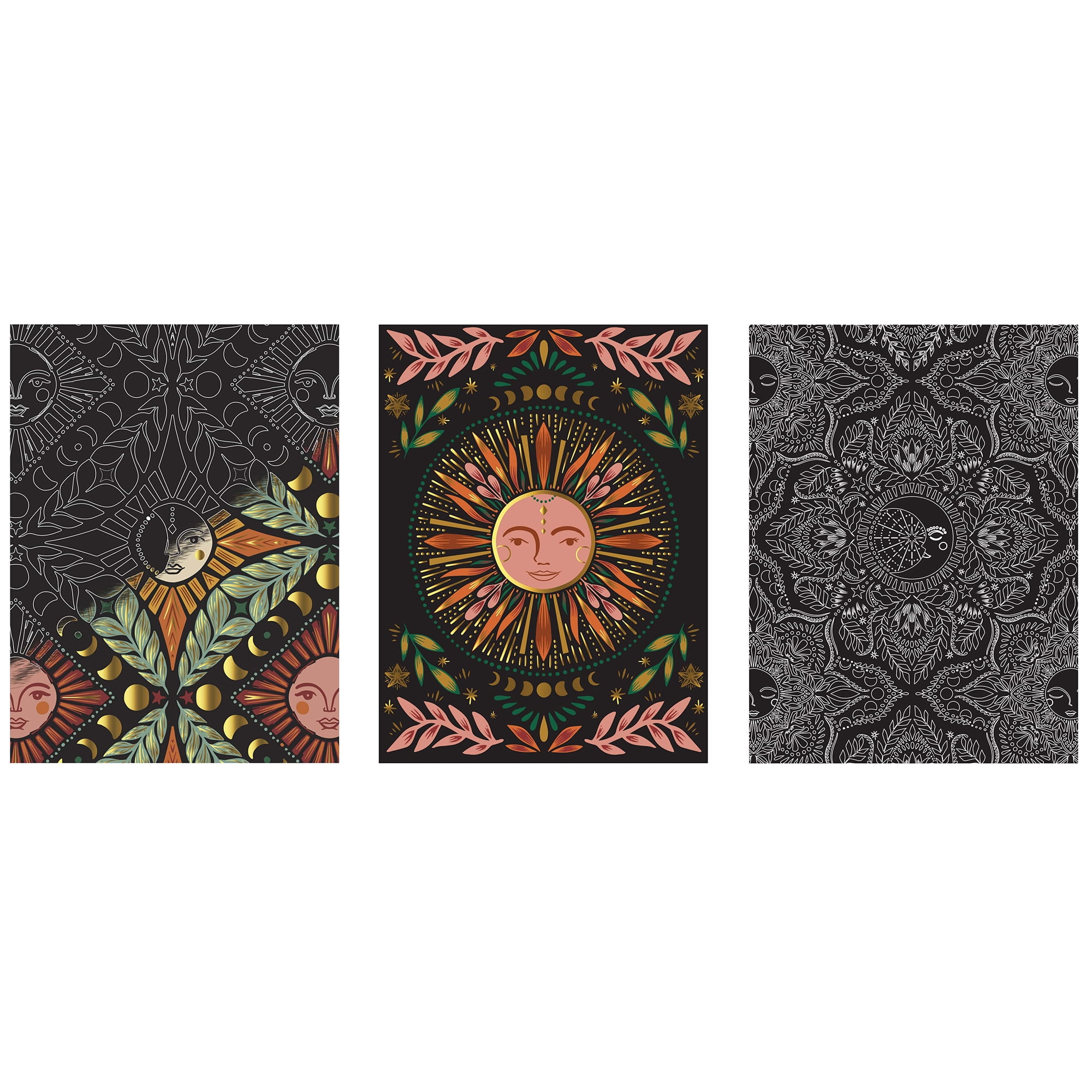 Brea Reese: Scratch Art Paper Pad - Moon & Sun - 6 Designs, Guided Art, Metallic Accents, Stylus & Brush, Perforated 9x12" Pages, DIY Adult Craft Kit