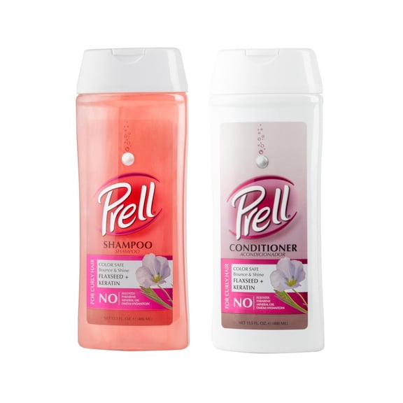Prell Shampoo and Conditioner Kit Flaxseed and Keratin Color Safe for Curly Hair 13.5 fl oz Each 1 Shampoo plus 1 Conditioner
