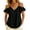 #0304-Black, variant on Vacation Tops for Women Cold Shoulder Spaghetti Strap V Neck Short Ruffle Cuff Solid Linen Fabric Summer Tops for Women 2026 Loose Fit Vacation Breathable Casual Tees for Women