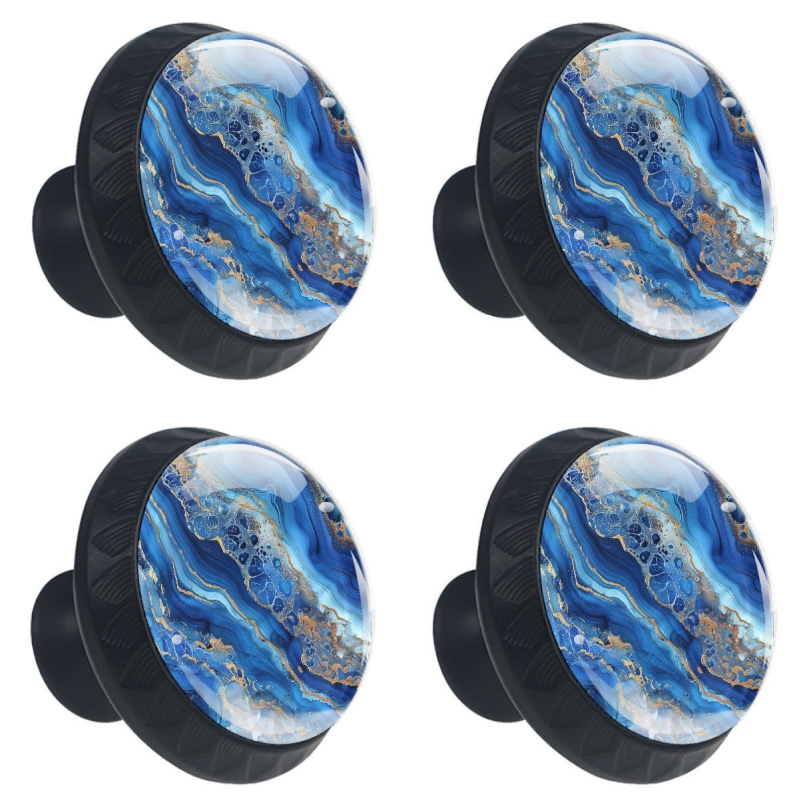 HemaKayy 4 Pack 1.37" Decorative Marble Cabinet Knobs - Stylish Drawer Handles - Durable ABS Cabochon Glass - Perfect for Home, Furniture, Kitchen and Bedroom - Easy to Install - Blue Gold Liquid