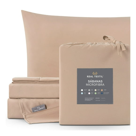 Juego de Sábanas Microfibra, Frescas, Hipoalergénicas, Real Textil (Taupe, King Size)