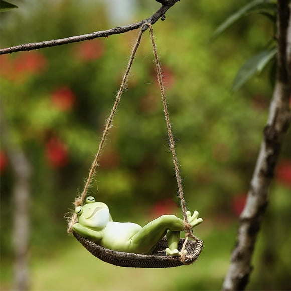 Hammock Frog Decoration, Creative Garden Statue Sculptures Swing Hanging Frog, Tree Decoration Pendant Crafts Animal Figurine, Ornament for Indoor Outdoor Garden Yard,Gift for Kids and Gardener