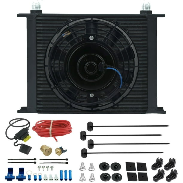 30 Row Engine Transmission Oil Cooler 8" Inch Electric Fan Thermostat