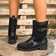 thumbnail image 5 of Womens Motorcycle Boots Fashion Splice Upper Low Heel Riding Booties for Winter Fall Casual Lace up Ladies Mid Calf Boots, 5 of 8