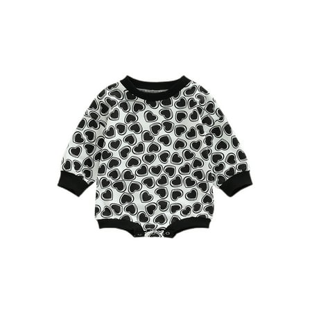 

Lumento Infant Jumpsuit Buttons Overall Heart Print Bodysuit Cartoon Romper One Piece Black 70cm