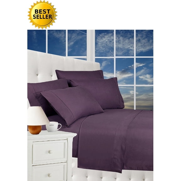 Bedding Outlet 1500 Series Full Bed Sheet Set, Deep Pocket Cooling Sheets, Purple