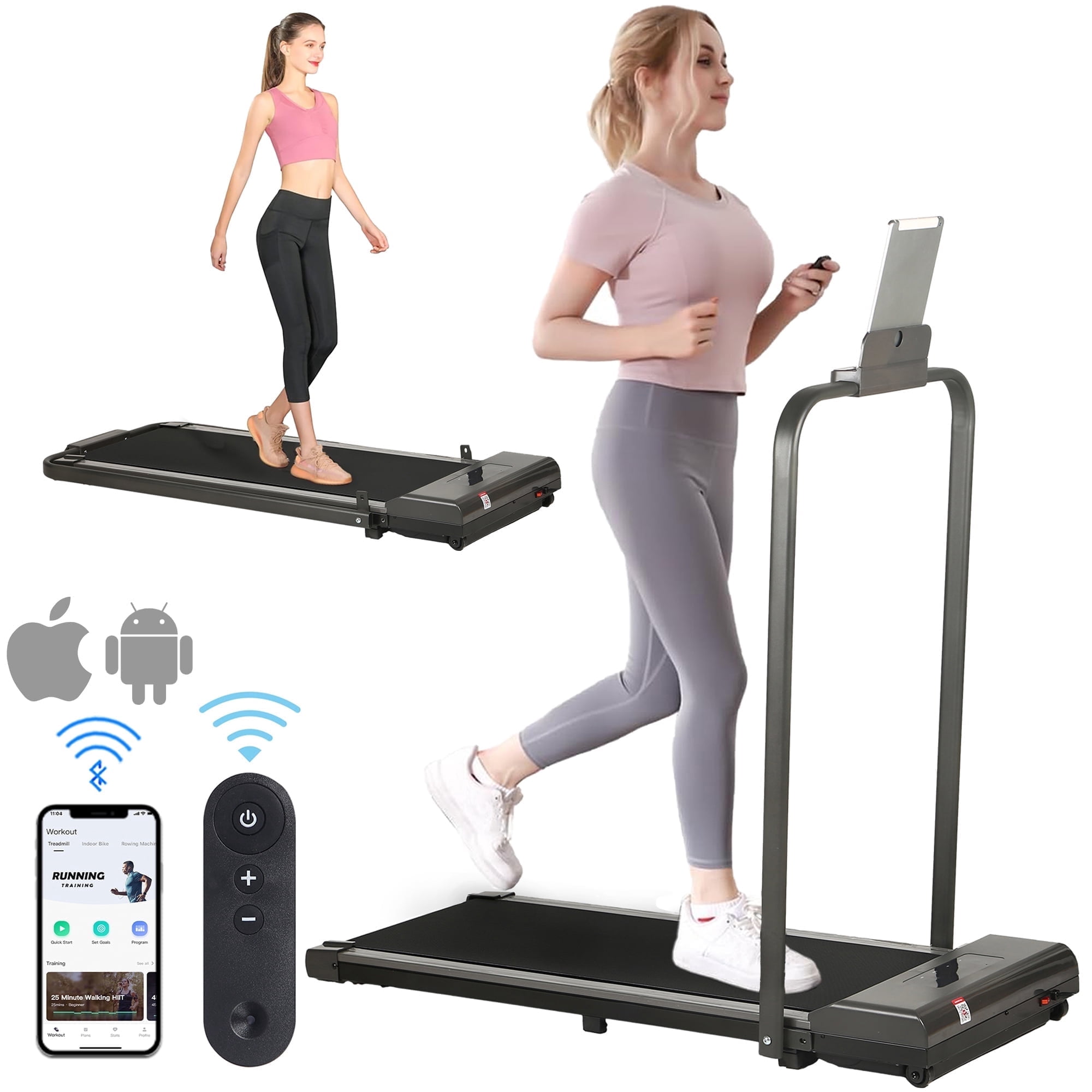 BITOUSHI 2 in 1 Folding Treadmill 3.0HP Under Desk Electric Treadmill Installation-Free with Remote Control APP Control and LED Display, Walking Jogging for Home Office - Grey