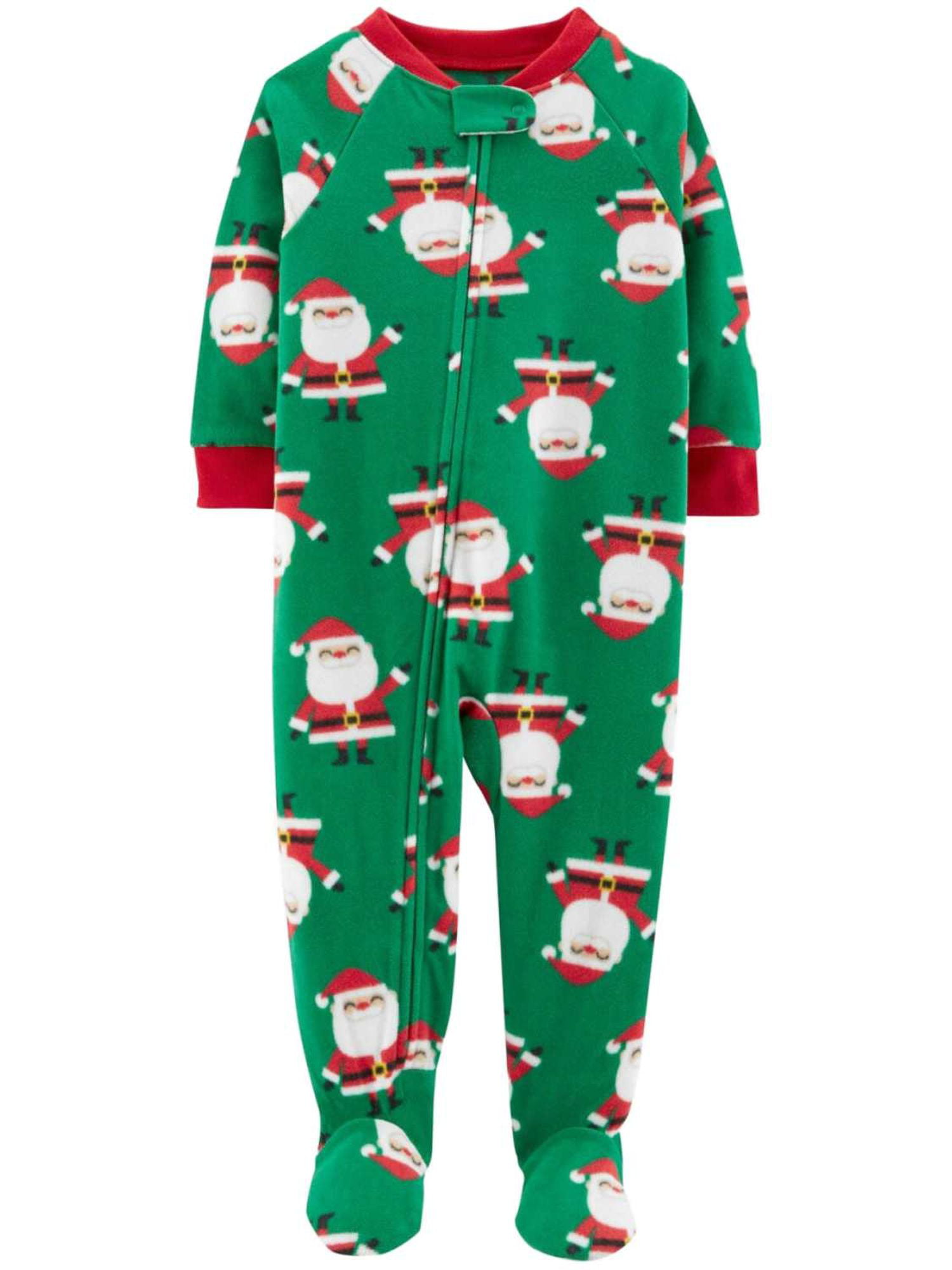 Carter's Carters Infant Boys Green Waving Santa Christmas Holiday Footie Sleeper Pajamas