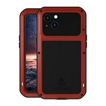 Dteck iPhone 13 Heavy Duty Case, Outdoor Aluminum Metal Military Grade Bumper Shockproof Dustproof Anti-Scratch Full Body Protection Case with Tempered Glass for iPhone 13 (Red)