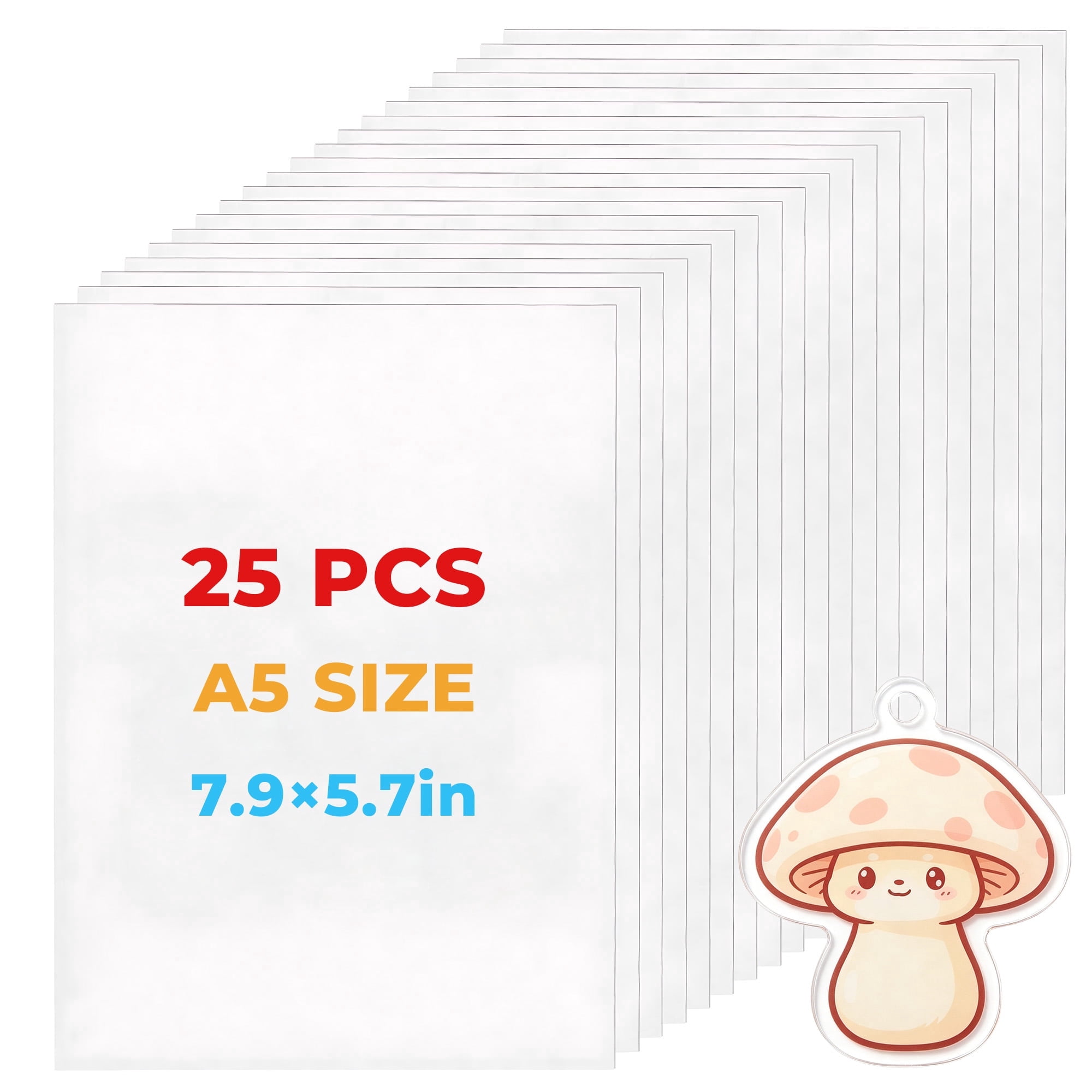 25 PCS Shrinky Dink Sheets, Semi-Transparent Shrink Plastic Sheets for DIY Crafts, Keychains, Jewelry and Ornaments, 7.87 x 5.71 in