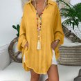 thumbnail image 2 of Plus Size Linen Long Sleeve Shirt Loose Button Down Boyfriend Shirt Tops Swimsuit Cover Up Shirt for Women, 2 of 6