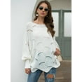 thumbnail image 5 of Women's Casual Loose Batwing Sleeve Hollow Out Knit Sweaters Tops, White, Large, 5 of 7