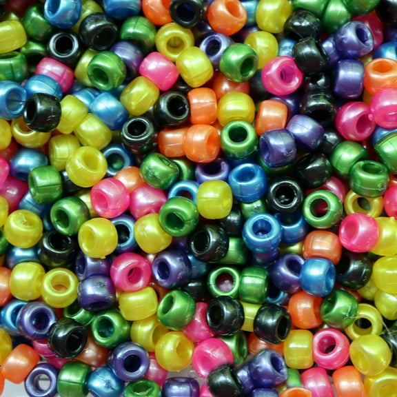 Pony Beads Vivid Bright Pearl Mix Crow Beads Made in USA 6x9mm Large Hole