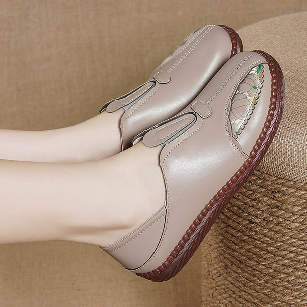 ¡Novedad de 2021! Zapatos de abuela bordados de piel de vaca, zapatos planos cómodos y elegantes a la moda para mujer, zapatos planos antideslizantes de gran tamaño, zapatos sueltos para mamá 41 Gao Jinjia LED