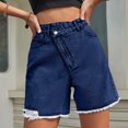 thumbnail image 5 of ClodeEU Women's High Waisted Frayed Hem Denim Bermuda Shorts,Casual Summer Jean Shorts with Pockets Dark Blue,Women's Plus XS, 5 of 6