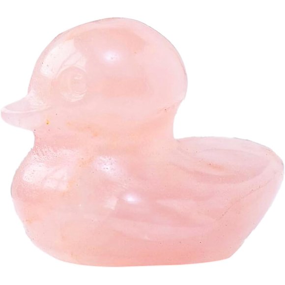 Runyangshi 1PCS Duck Figurine Statue Natural Crystal Rose Quartz Duck 1.18" Healing Crystal Stone Hand Carved Lucky Duckling Sculpture Home Desk Office Decoration Duck Lover Gift