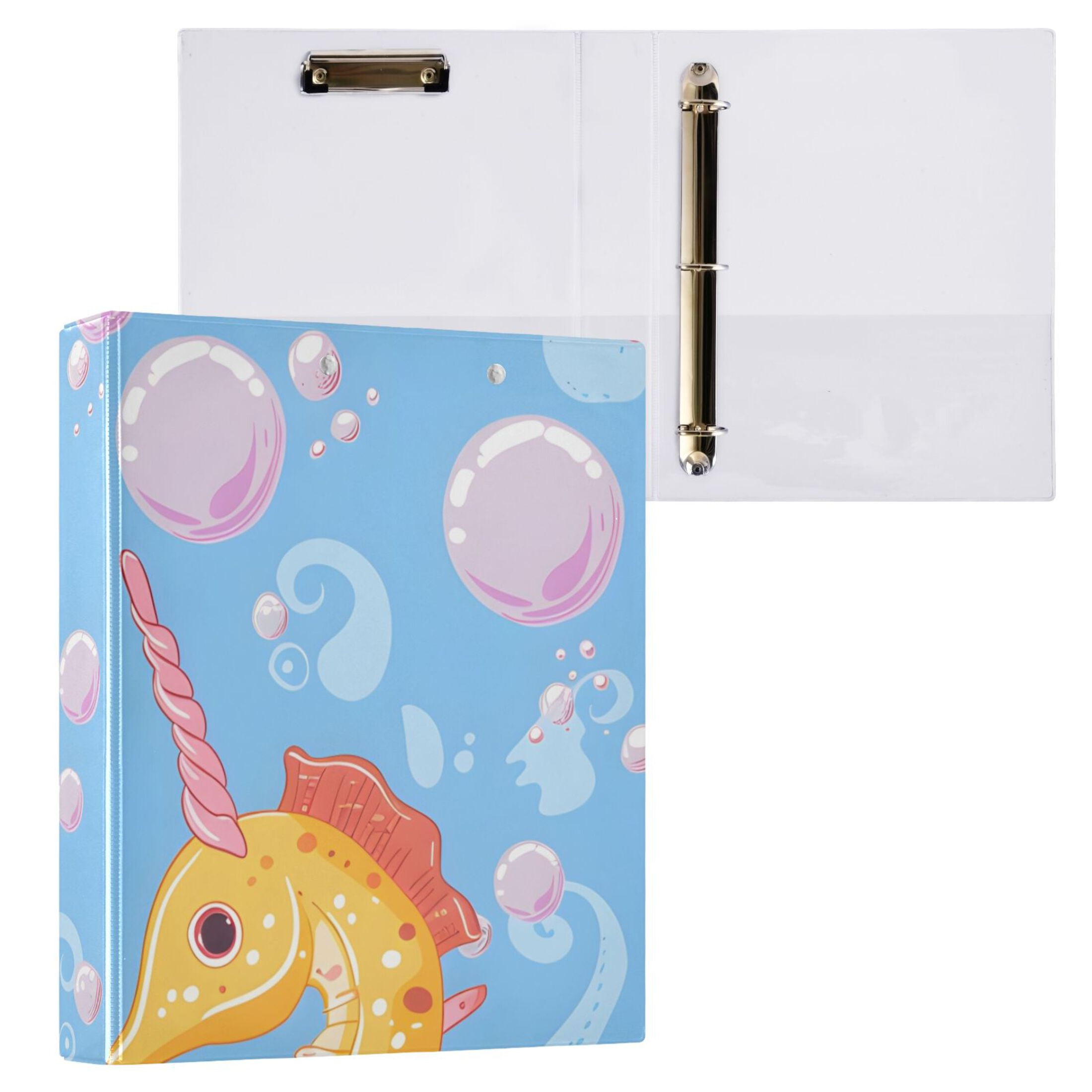 Seahorse and Bubble 3 Ring Binders 1.5 inch Hardcover File Folders with Interior Pockets A4 Size Organizer for School Office Hospital