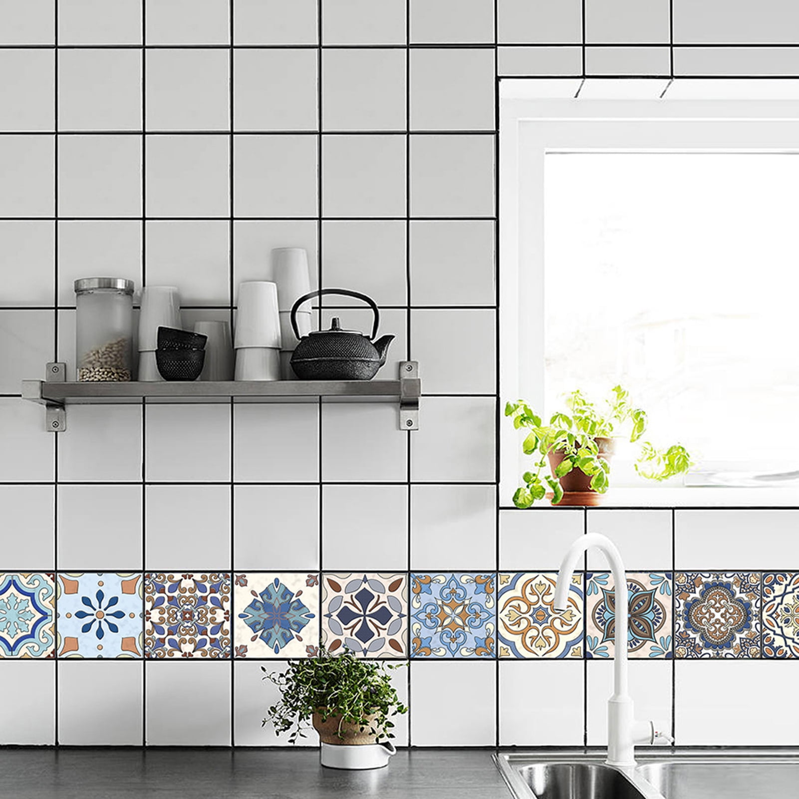 Multicolor -A, Free Size: Size:10×10cm 10Pcs Wall Sticker Geometric Self Adhesive Tile Stickers Decal Home Decor for Kitchen Bathroom 