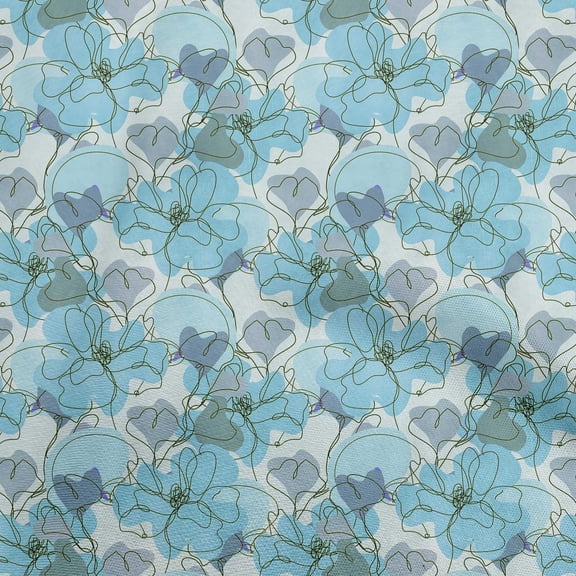 oneOone Cotton Flex Light Blue Fabric Abstract Line Drawing Floral Diy Clothing Quilting Fabric Print Fabric By Yard 40 Inch Wide