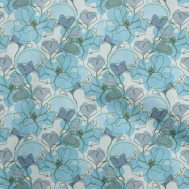 oneOone Georgette Viscose Light Blue Fabric Abstract Line Drawing Floral Sewing Material Print Fabric By The Yard 42 Inch Wide