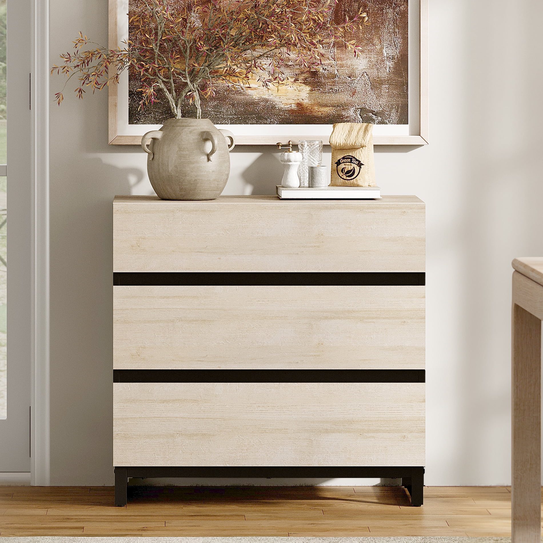 Multifunctional Sideboard Buffet Cabinets, Modern Sideboard With Adjustable Shelf And 3 Drawers, Coffee Bar Cabinet Storage Cabinet For Living Room, Kitchen,Beige