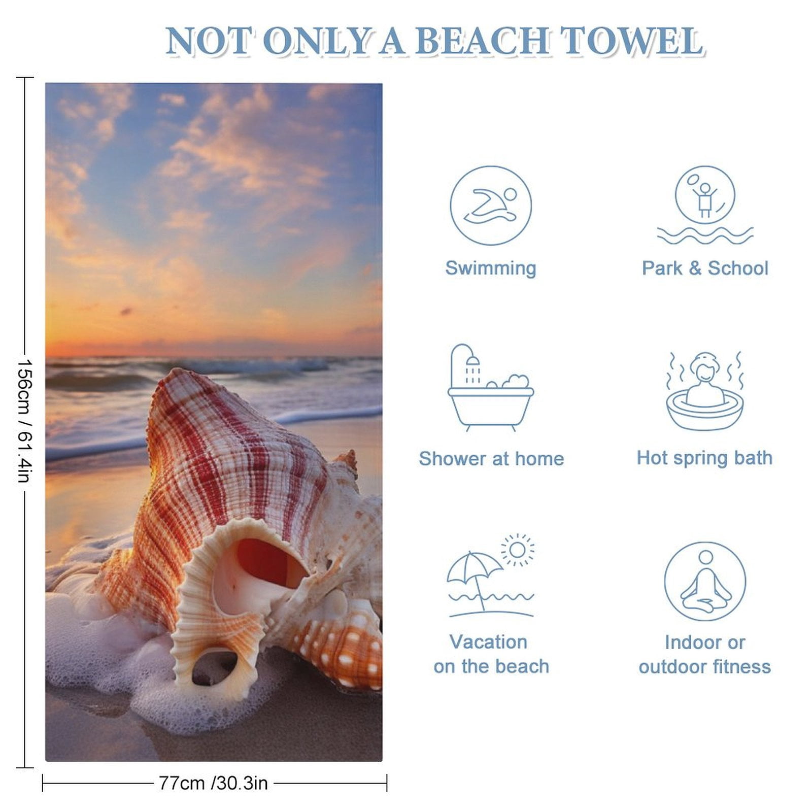 MaSiledy Beach Towels Beach Seashell Coastal Florida Pool/Beach Towel Absorbent Quick Dry Towel Summer Ocean Themed Sand Free Quick Dry Travel Towels for Women Men Adults Pool Sports Towel 30x60 inch